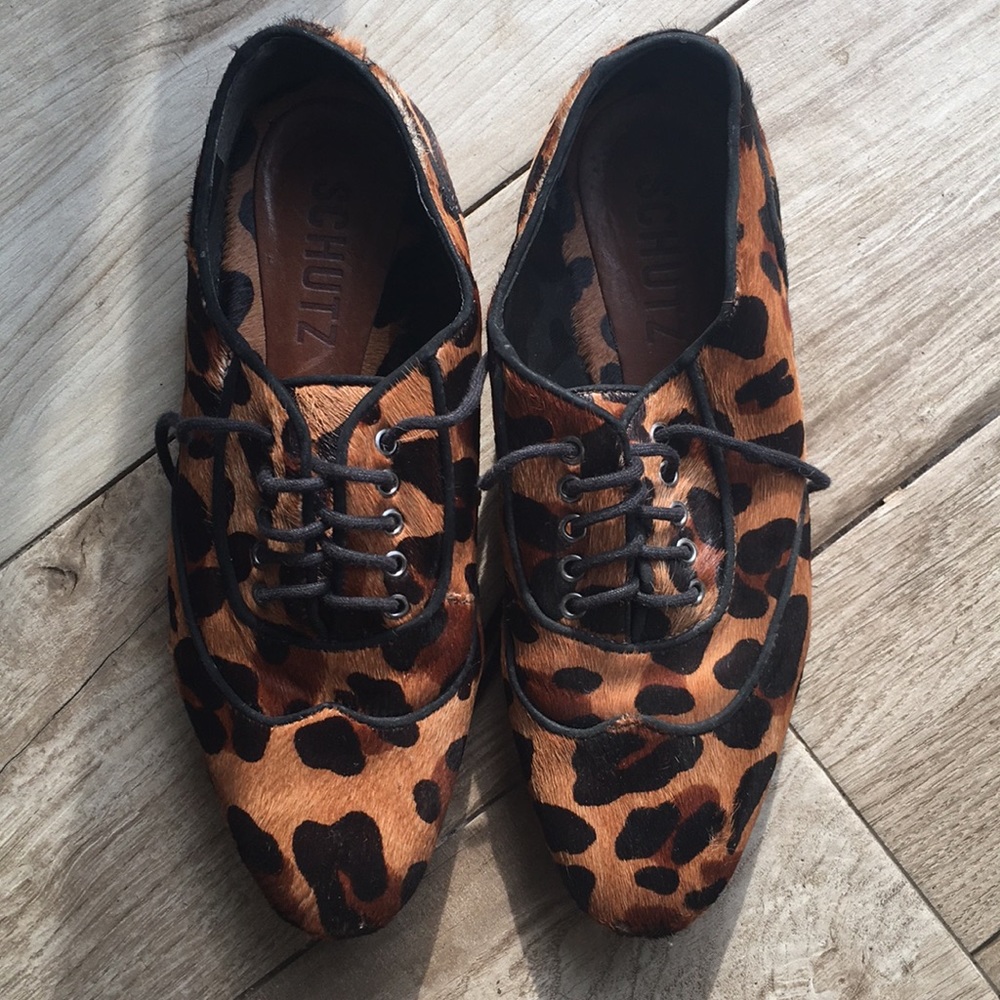 SCHUTZ leopard leather oxford style women’s shoes